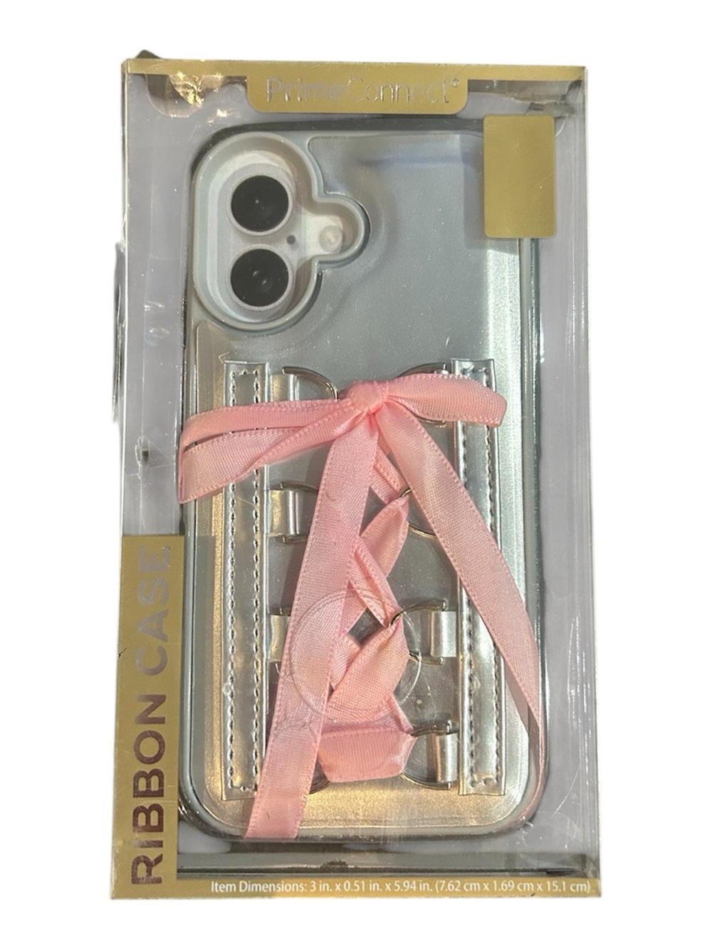 Ribbon Case Pink Ribbon Phone Case for iPhone 16 - Silver